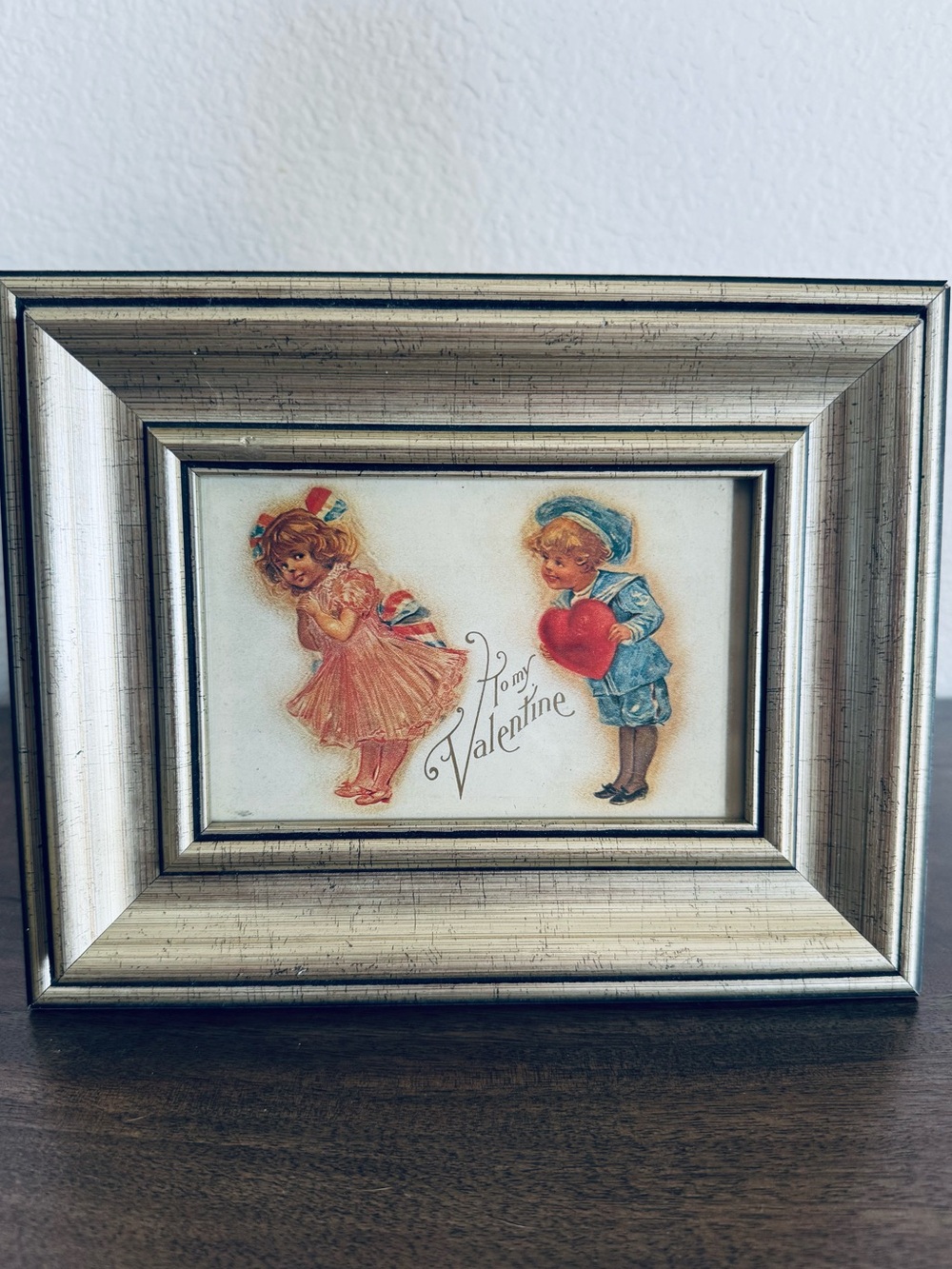 Vintage To My Valentine Boy and Girl Postcard Picture Frame Art